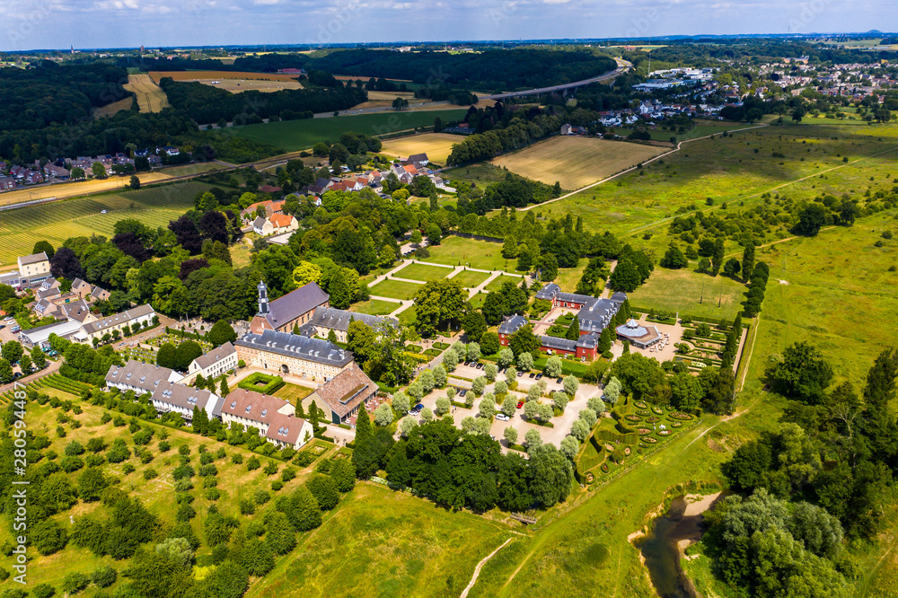 Aerial view, Château St. Gerlach, Valkenburg, Maastricht, Netherlands, Jul 2019