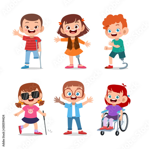 Disabled people kids vector illustration