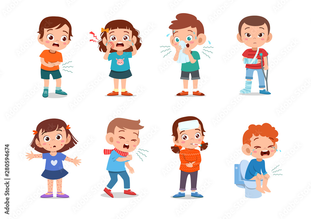 kids sick unhealthy vector illustration kids sick unhealthy vector illustration