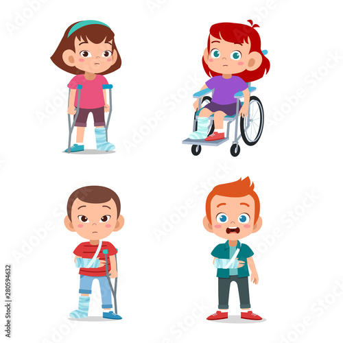 Boys and girl with broken bones illustration