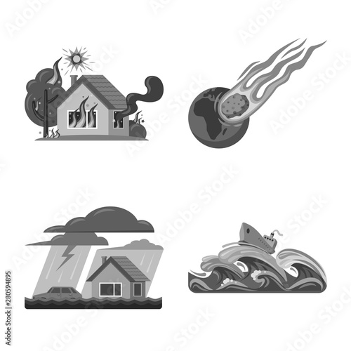 Vector illustration of natural and disaster symbol. Collection of natural and risk vector icon for stock.
