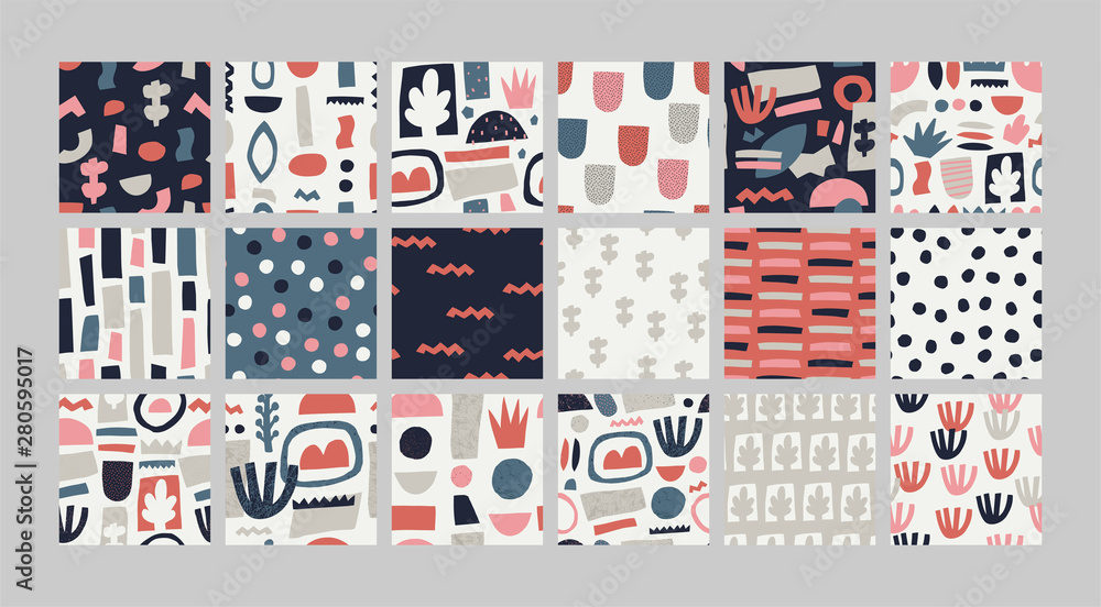 Obraz premium Set with abstract seamless pattern. Creative vector illustration for backdrop, textile print, flooring. Isolated. Vector Illustration. 