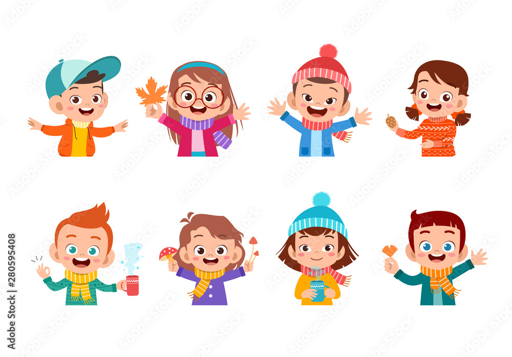 happy kids autumn vector illustration