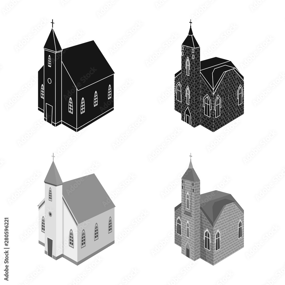 Vector illustration of temple and historic symbol. Set of temple and faith stock vector illustration.