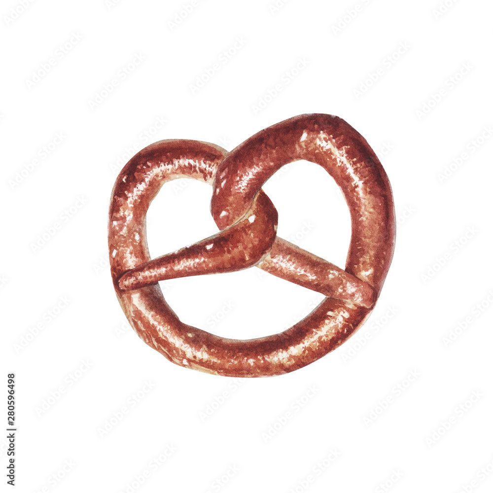 Hand drawn watercolor illustration of tasty pretzel isolated on white background Hand drawn watercolor illustration of tasty pretzel isolated on white background