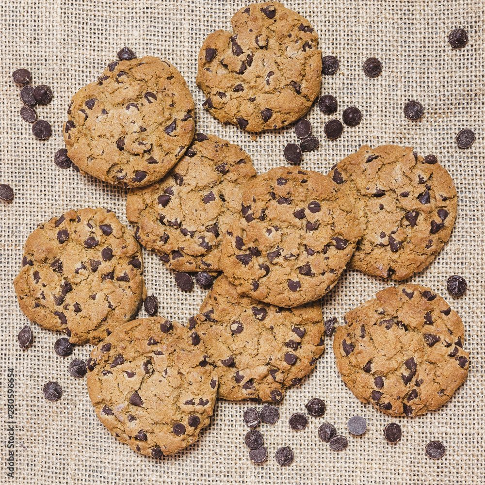 Top view cookies with chocolate chips Top view cookies with chocolate chips