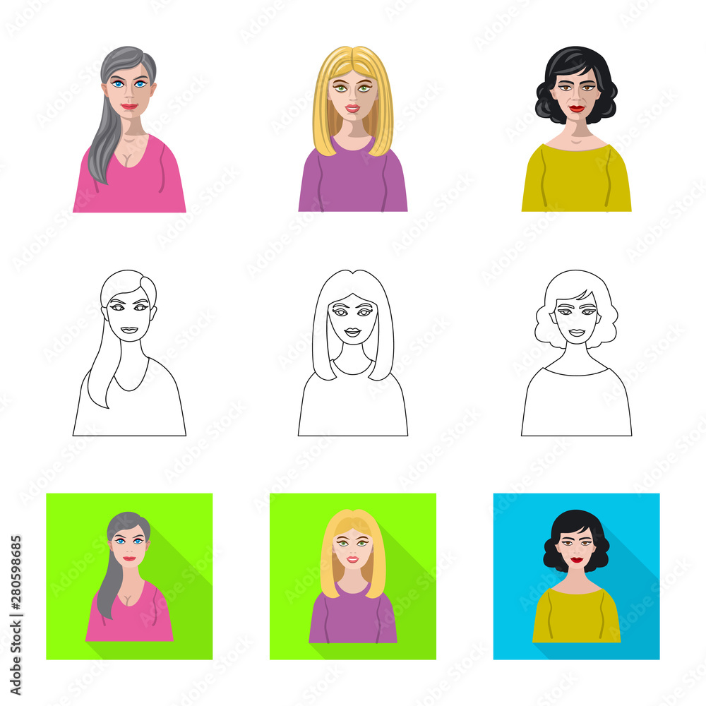 Isolated object of hairstyle and profession icon. Set of hairstyle and character stock symbol for web. Isolated object of hairstyle and profession icon. Set of hairstyle and character stock symbol for web.