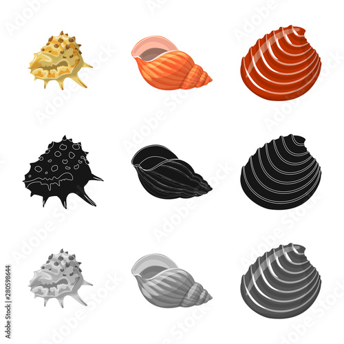 Vector illustration of animal and decoration symbol. Set of animal and ocean stock vector illustration.