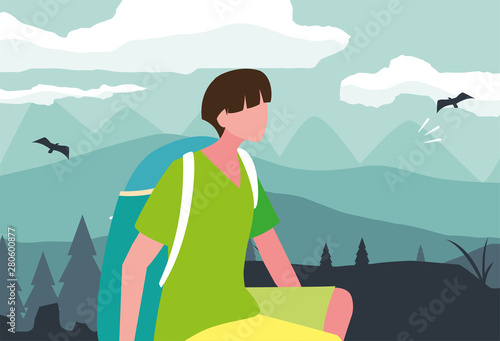 man with backpack hiking wanderlust