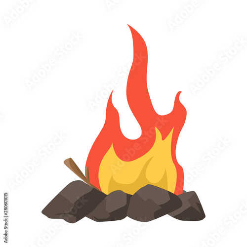 Vector design of campfire and yellow symbol. Collection of campfire and night stock symbol for web.