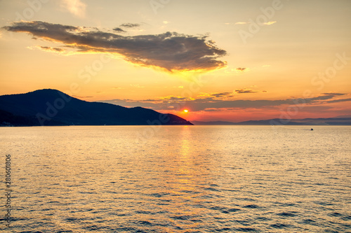 magical sunset on the island of thassos in greece