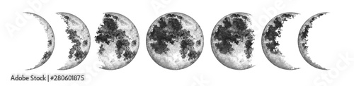 Moon phases isolated on white background. Watercolor hand drawn illustration. photo