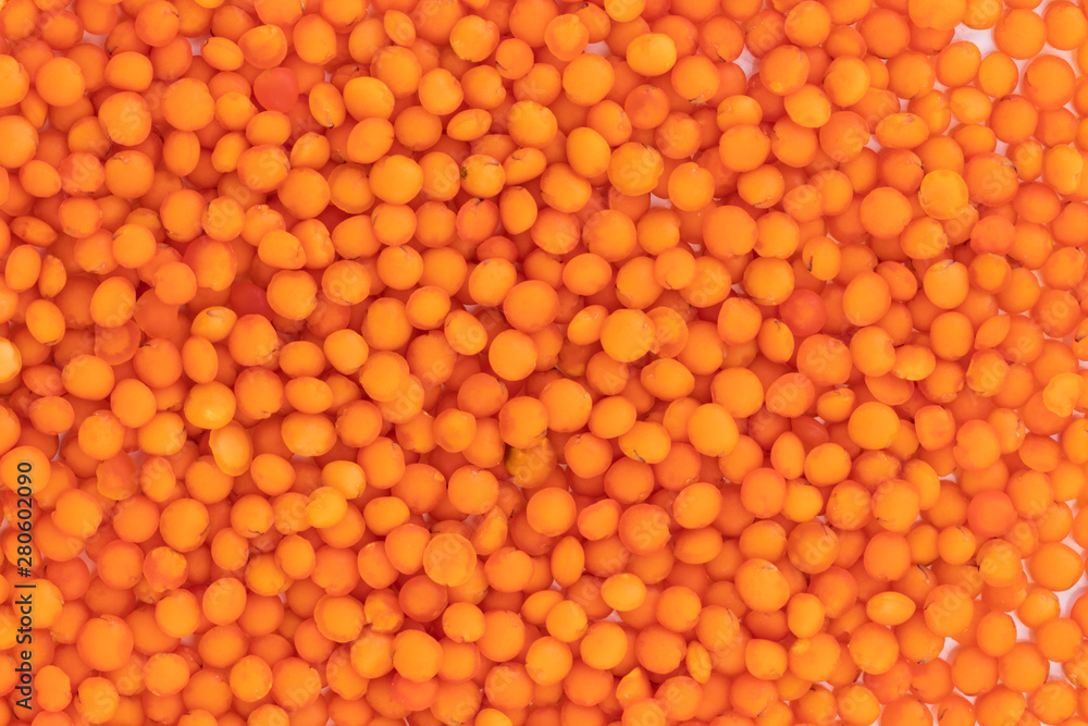 texture background red lentils isolated on white background
