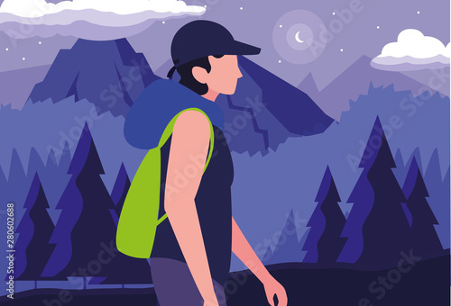 man with backpack hiking wanderlust
