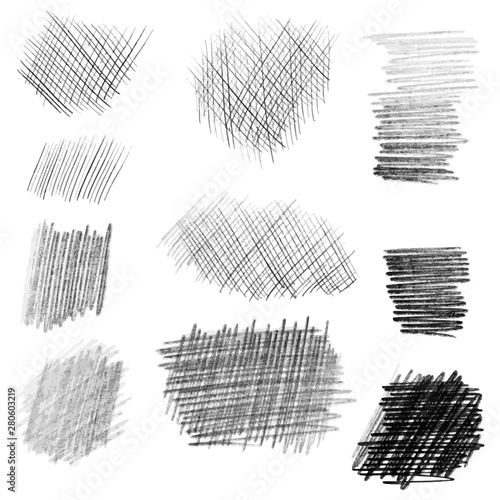 Hand drawn pencil texture set, different shapes.