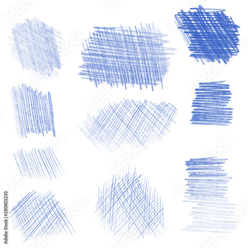 Hand drawn pencil texture set, different shapes.