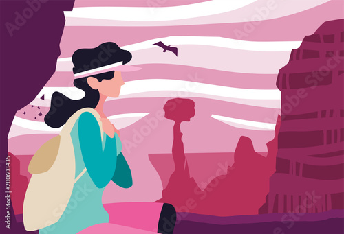 woman with backpack hiking wanderlust