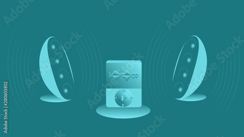 Mp3 player Ipod with  speakers. Icons ipod, mp3 player speakers.  Vector illustration.