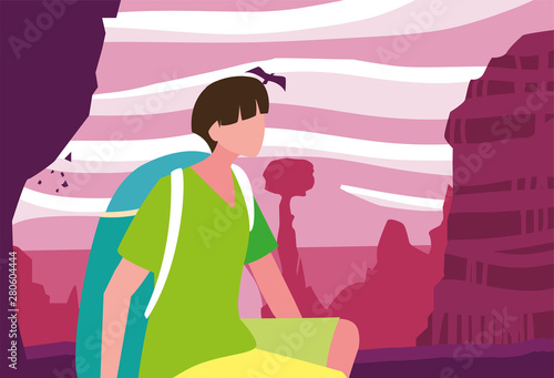 man with backpack hiking wanderlust
