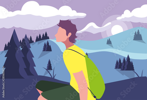 man with backpack hiking wanderlust