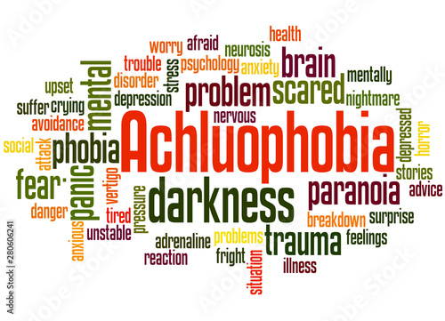 Achluophobia fear of darkness word cloud concept 2 photo