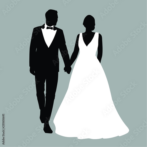 silhouette of bride and groom