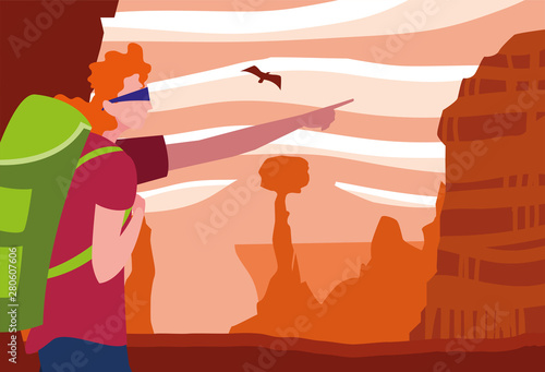man with backpack hiking wanderlust