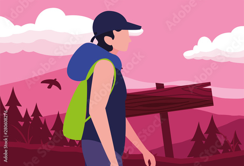 man with backpack hiking wanderlust