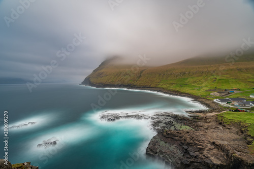 Dramatic long exposure of Faroe islands at Gjov gorje