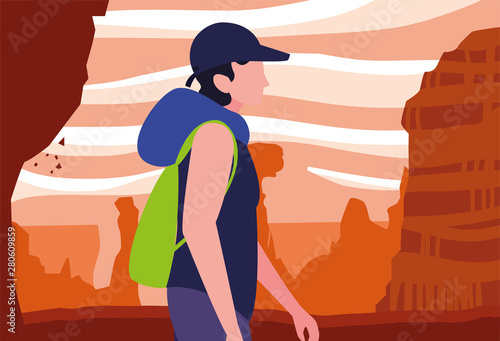 man with backpack hiking wanderlust