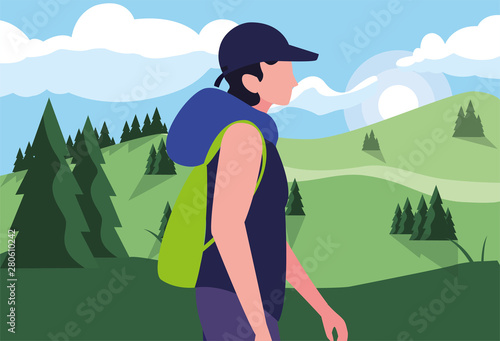 man with backpack hiking wanderlust