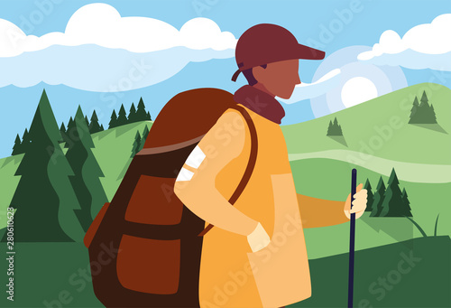 man with backpack hiking wanderlust