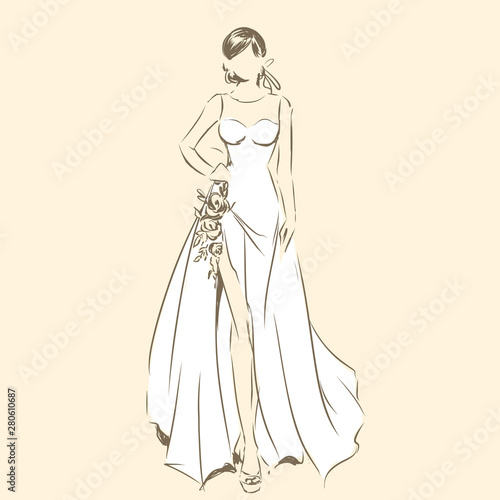 Elegant bride in beautiful dress  posing woman