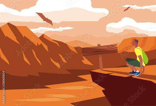 man with backpack hiking wanderlust