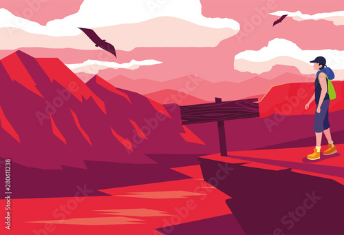 man with backpack hiking wanderlust