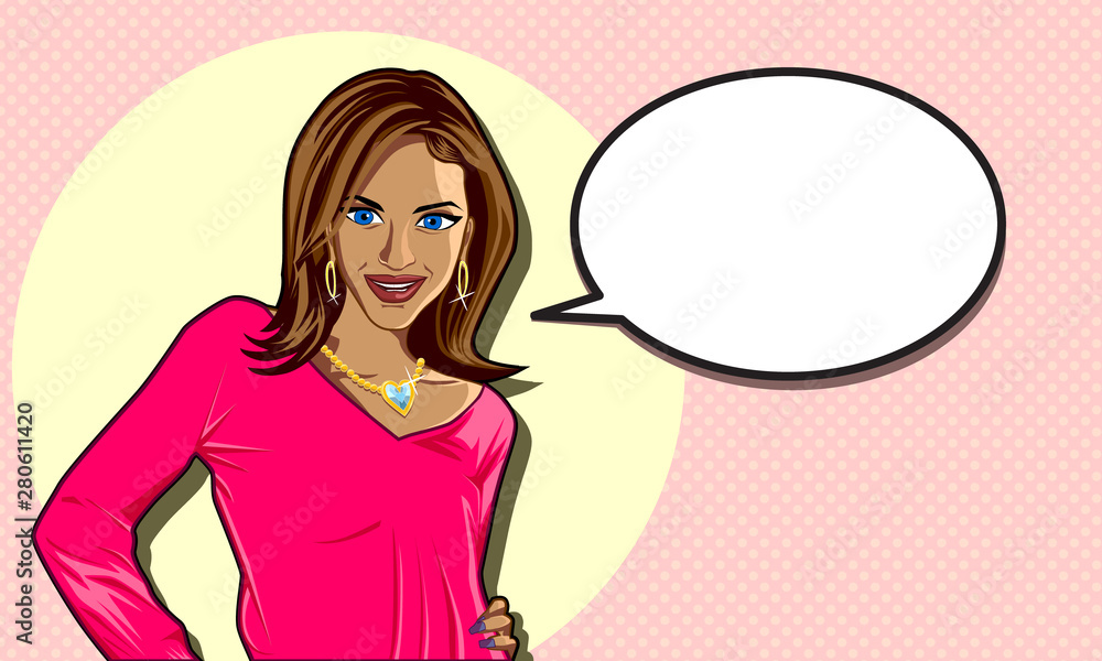 Stylish, wealthy and Tanned Vector Woman with Jewellery and Speech Bubble Stylish, wealthy and Tanned Vector Woman with Jewellery and Speech Bubble