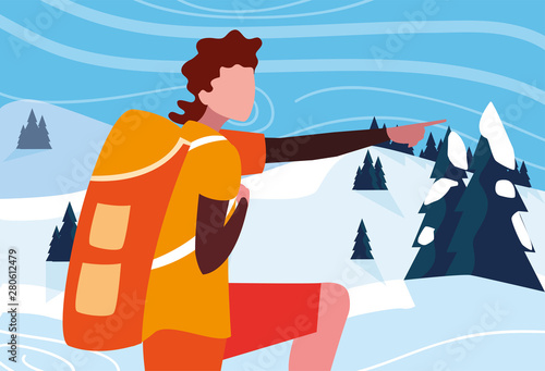 man with backpack hiking wanderlust