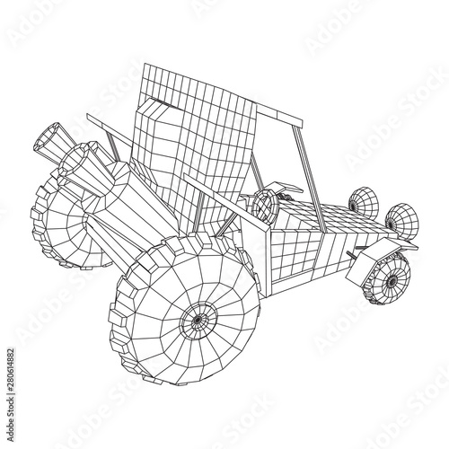 Off road dune buggy car. Terrain vehicle. Outdoor car racing, extreme sport oncept. Wireframe low poly mesh vector illustration