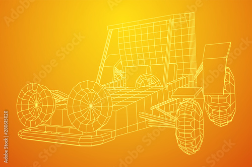 Off road dune buggy car. Terrain vehicle. Outdoor car racing, extreme sport oncept. Wireframe low poly mesh vector illustration
