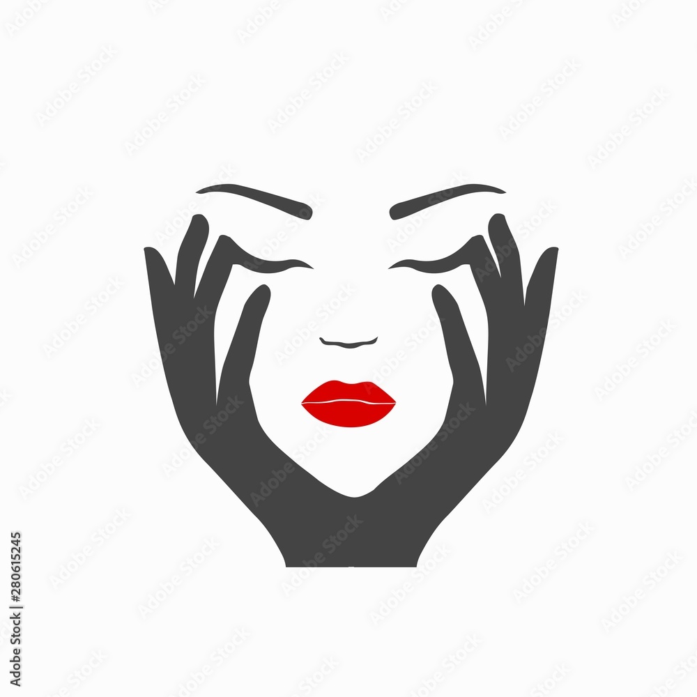 Woman face with hand. Vector illustration. Concept for logo, card, banner, poster flyer Woman face with hand. Vector illustration. Concept for logo, card, banner, poster flyer