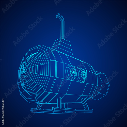 Submarine underwater boat. Wireframe low poly mesh vector illustration