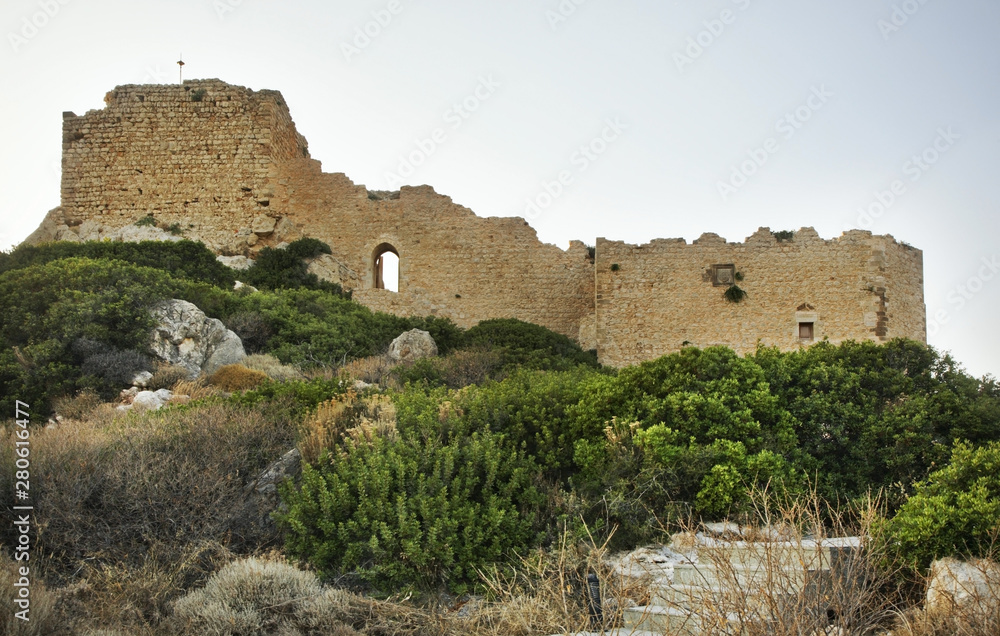 Ruins of Kastellos castle near Kritinia village. Rhodes island. Greece