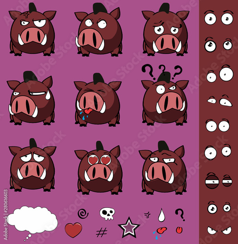 funny boar cartoon ball style cartoon pack in vector format