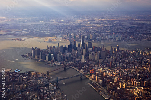 A view of New York City from the air. About 2000 feet above. photo
