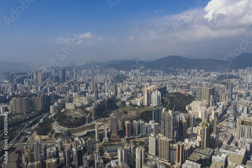 An aerial view of a clausxophpbic city, Hong Kong. photo