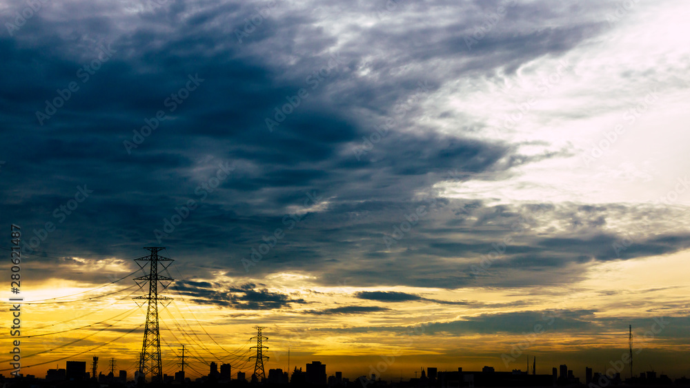 Fototapeta premium Sky and clouds at sunset, golden yellow sky