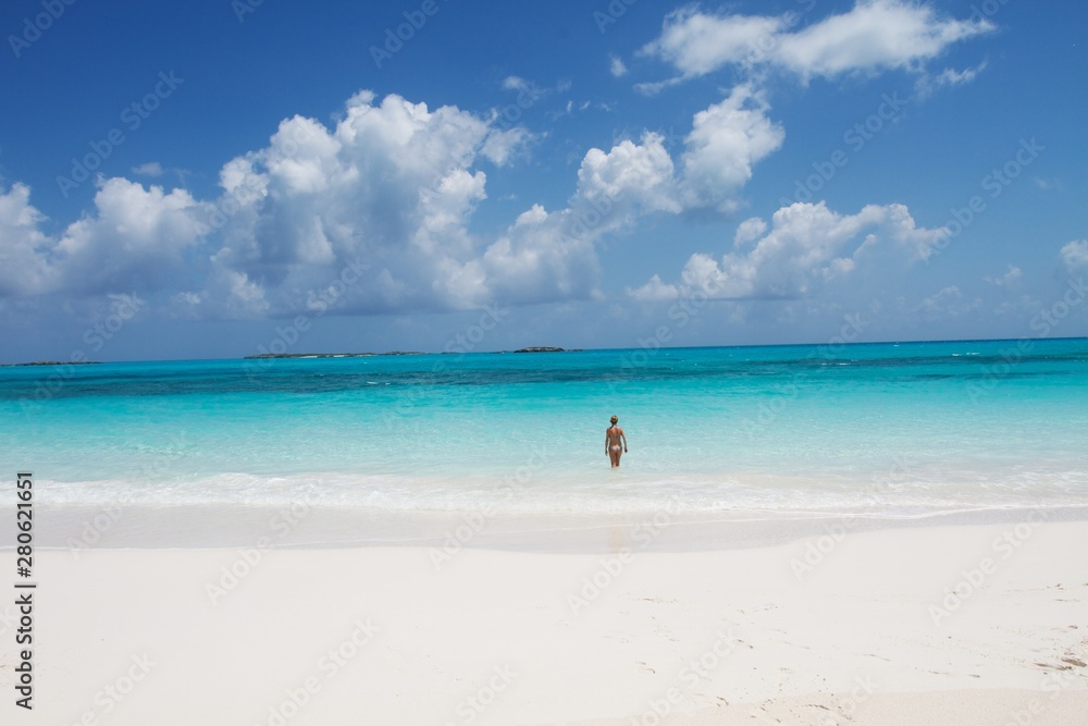 woman on the beach, Exuma, Bahamas 