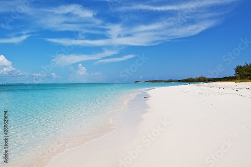 Tropical White sand beach and clear and transparent turquoise water, Exuma island, Bahamas  © Soldo76
