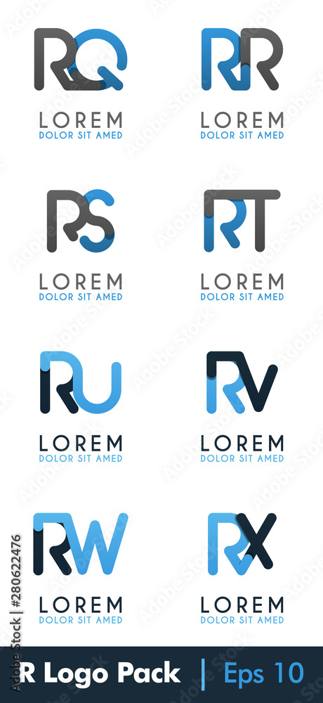 R logo pack, RQ Logo set. Modern flat design concept for Landing page website, mobile apps ui ux, banner poster, flyer brochure, web print document. Vector EPS 10 R logo pack, RQ Logo set. Modern flat design concept for Landing page website, mobile apps ui ux, banner poster, flyer brochure, web print document. Vector EPS 10