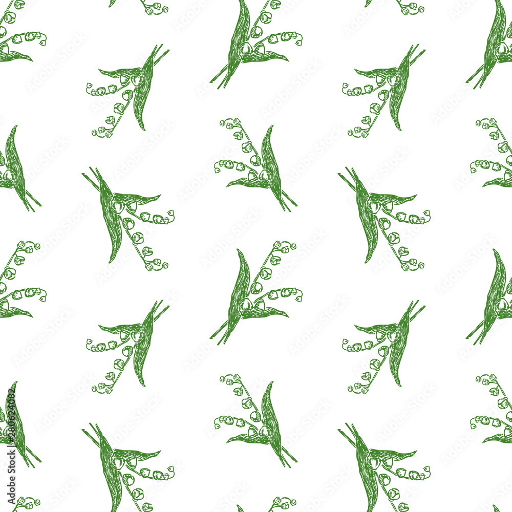 Fototapeta premium Seamless pattern of bunches of lilies of valley